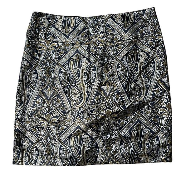 NWT Cache Vintage Black Silver Gold Metallic Mini Skirt Rhinestone Buckle Sz 6 - Picture 2 of 10